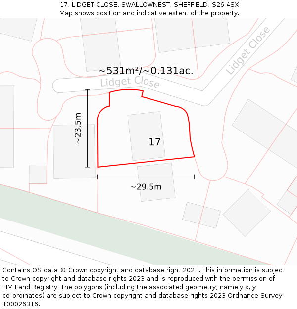 17, LIDGET CLOSE, SWALLOWNEST, SHEFFIELD, S26 4SX: Plot and title map