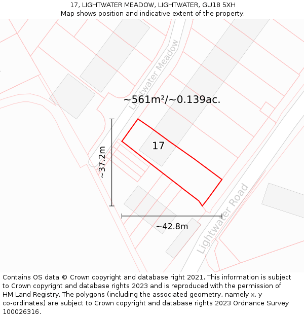 17, LIGHTWATER MEADOW, LIGHTWATER, GU18 5XH: Plot and title map