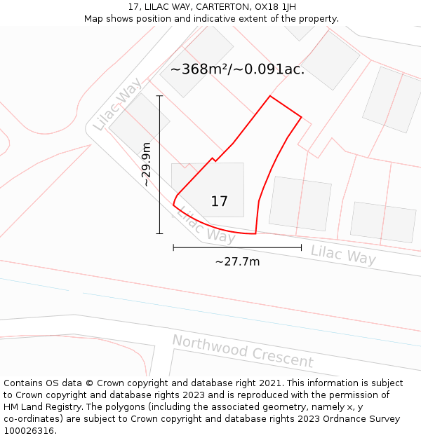 17, LILAC WAY, CARTERTON, OX18 1JH: Plot and title map