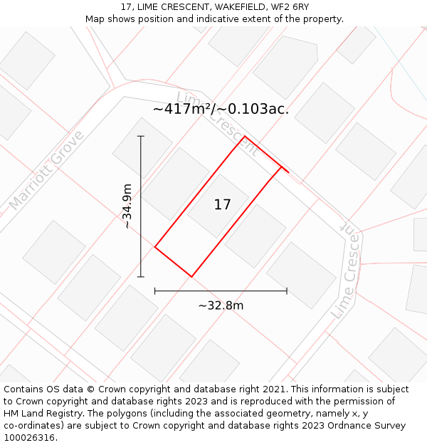 17, LIME CRESCENT, WAKEFIELD, WF2 6RY: Plot and title map