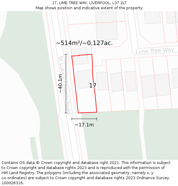 17, LIME TREE WAY, LIVERPOOL, L37 2LT: Plot and title map