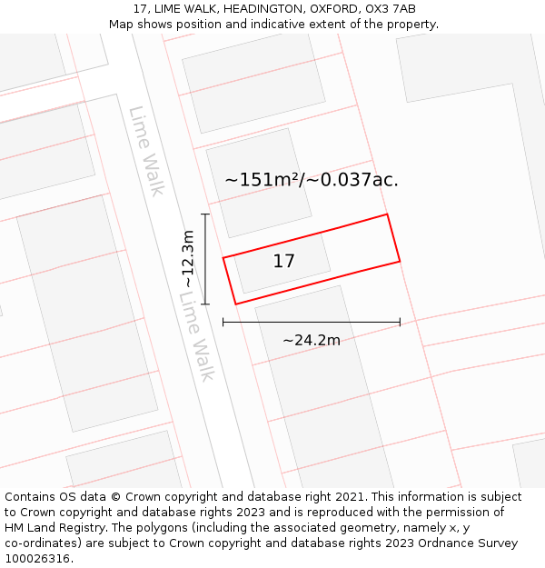 17, LIME WALK, HEADINGTON, OXFORD, OX3 7AB: Plot and title map