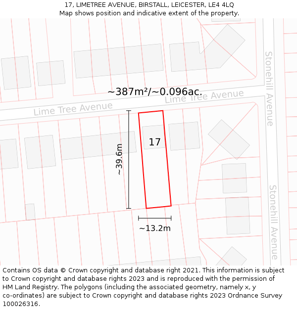 17, LIMETREE AVENUE, BIRSTALL, LEICESTER, LE4 4LQ: Plot and title map