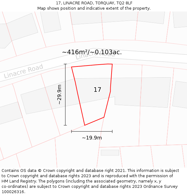 17, LINACRE ROAD, TORQUAY, TQ2 8LF: Plot and title map