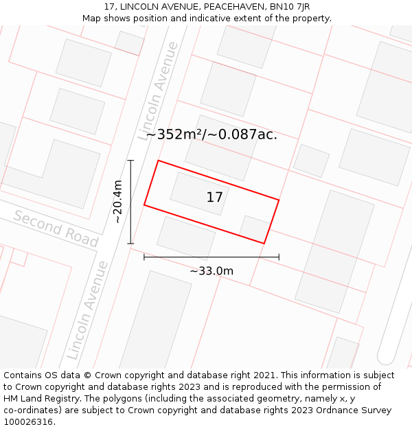 17, LINCOLN AVENUE, PEACEHAVEN, BN10 7JR: Plot and title map