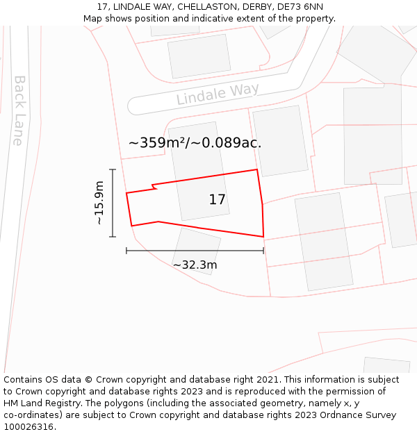 17, LINDALE WAY, CHELLASTON, DERBY, DE73 6NN: Plot and title map