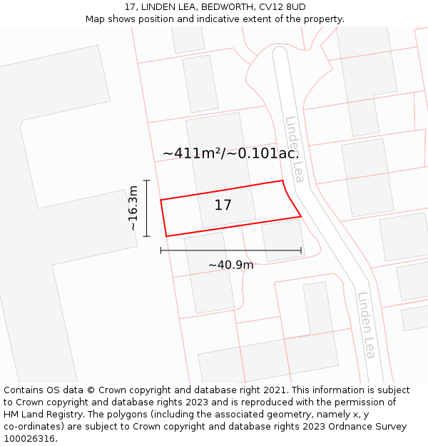 17, LINDEN LEA, BEDWORTH, CV12 8UD: Plot and title map