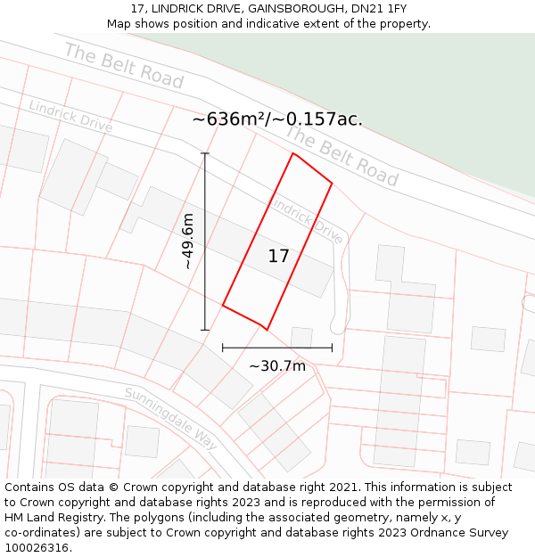 17, LINDRICK DRIVE, GAINSBOROUGH, DN21 1FY: Plot and title map