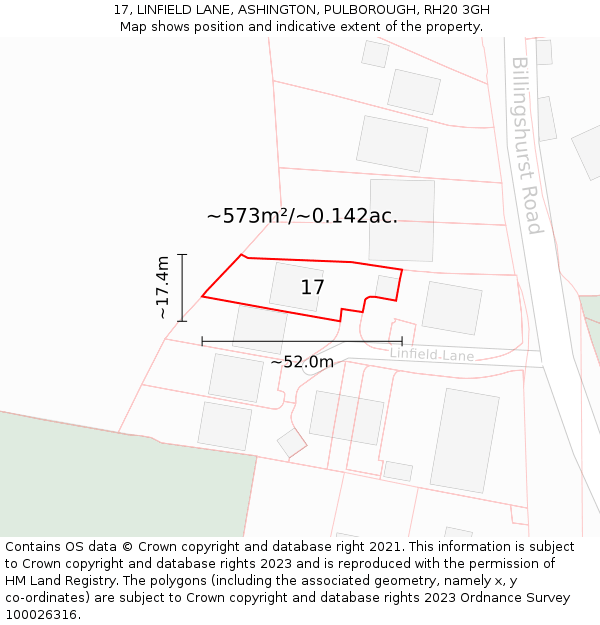 17, LINFIELD LANE, ASHINGTON, PULBOROUGH, RH20 3GH: Plot and title map