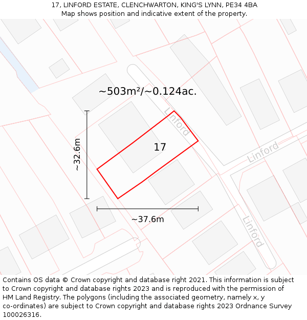 17, LINFORD ESTATE, CLENCHWARTON, KING'S LYNN, PE34 4BA: Plot and title map