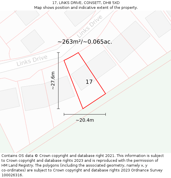 17, LINKS DRIVE, CONSETT, DH8 5XD: Plot and title map