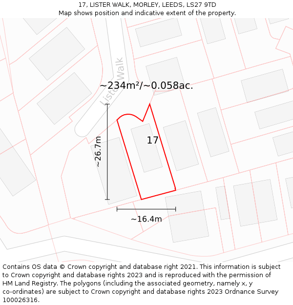 17, LISTER WALK, MORLEY, LEEDS, LS27 9TD: Plot and title map