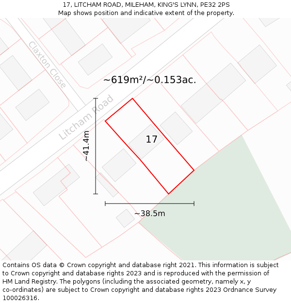 17, LITCHAM ROAD, MILEHAM, KING'S LYNN, PE32 2PS: Plot and title map
