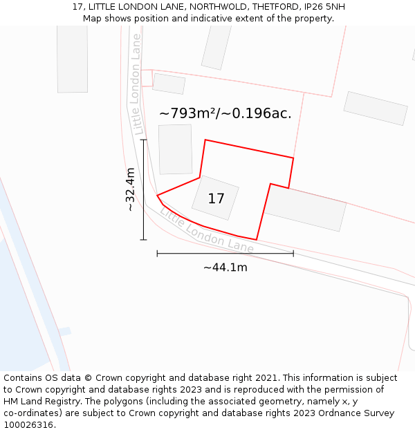 17, LITTLE LONDON LANE, NORTHWOLD, THETFORD, IP26 5NH: Plot and title map