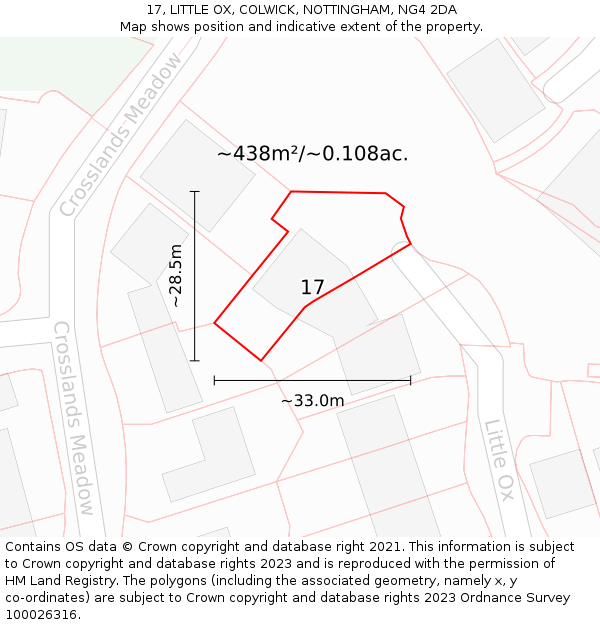 17, LITTLE OX, COLWICK, NOTTINGHAM, NG4 2DA: Plot and title map