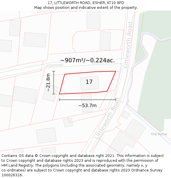 17, LITTLEWORTH ROAD, ESHER, KT10 9PD: Plot and title map