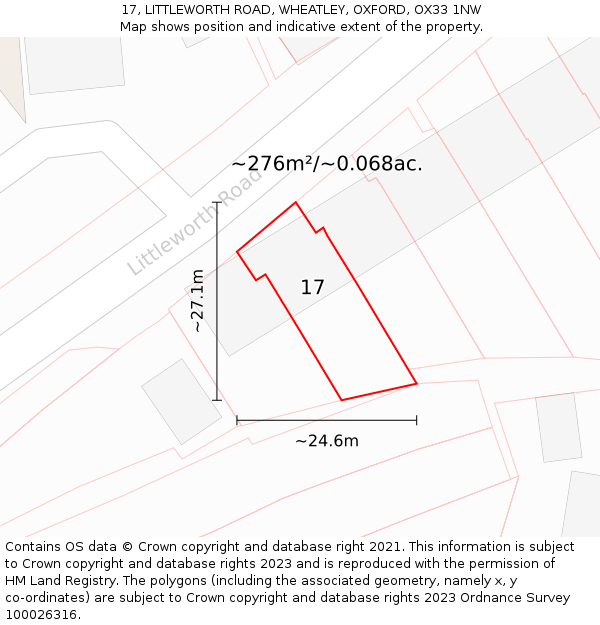 17, LITTLEWORTH ROAD, WHEATLEY, OXFORD, OX33 1NW: Plot and title map