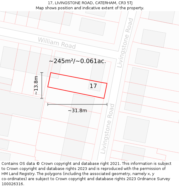 17, LIVINGSTONE ROAD, CATERHAM, CR3 5TJ: Plot and title map