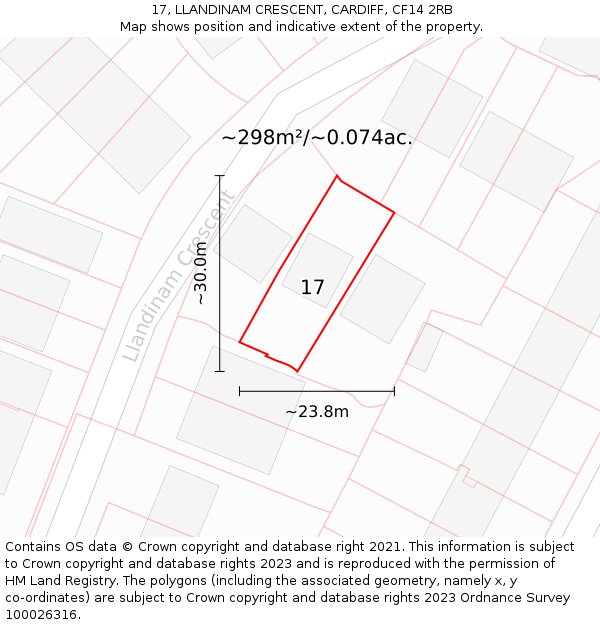 17, LLANDINAM CRESCENT, CARDIFF, CF14 2RB: Plot and title map