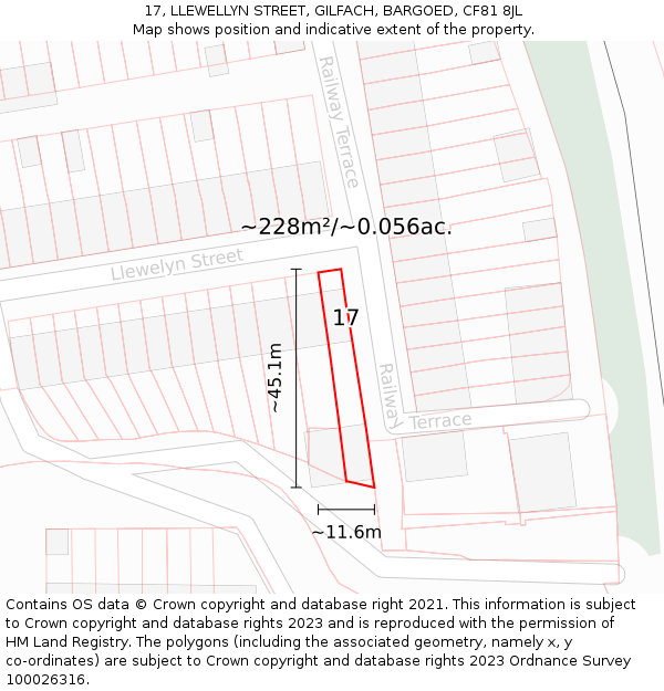 17, LLEWELLYN STREET, GILFACH, BARGOED, CF81 8JL: Plot and title map