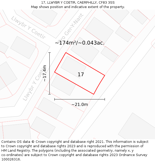 17, LLWYBR Y COETIR, CAERPHILLY, CF83 3SS: Plot and title map