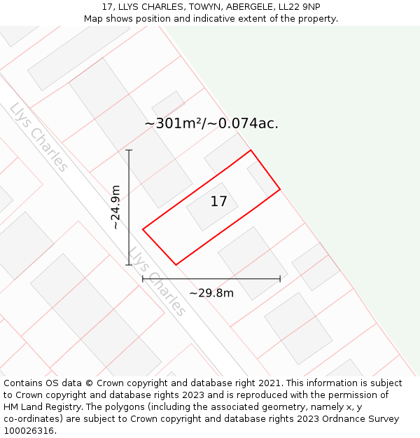 17, LLYS CHARLES, TOWYN, ABERGELE, LL22 9NP: Plot and title map