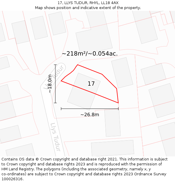 17, LLYS TUDUR, RHYL, LL18 4AX: Plot and title map