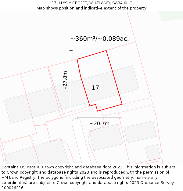 17, LLYS Y CROFFT, WHITLAND, SA34 0HG: Plot and title map