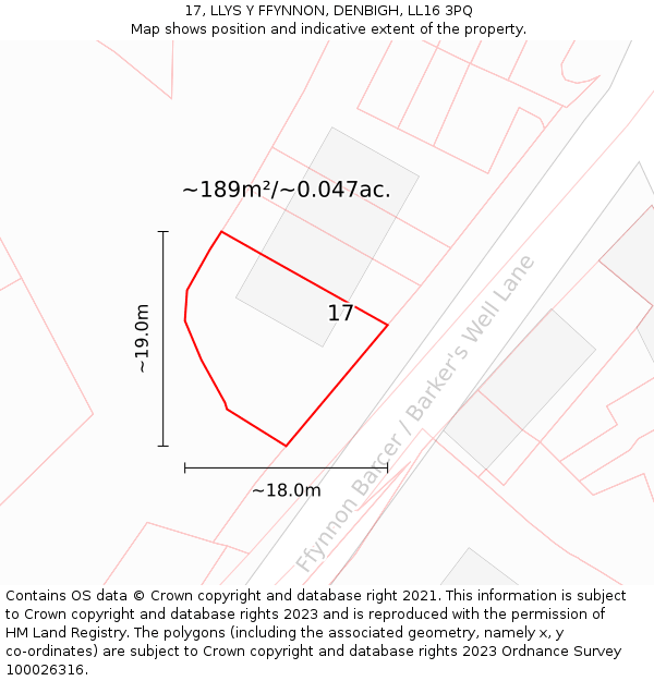 17, LLYS Y FFYNNON, DENBIGH, LL16 3PQ: Plot and title map