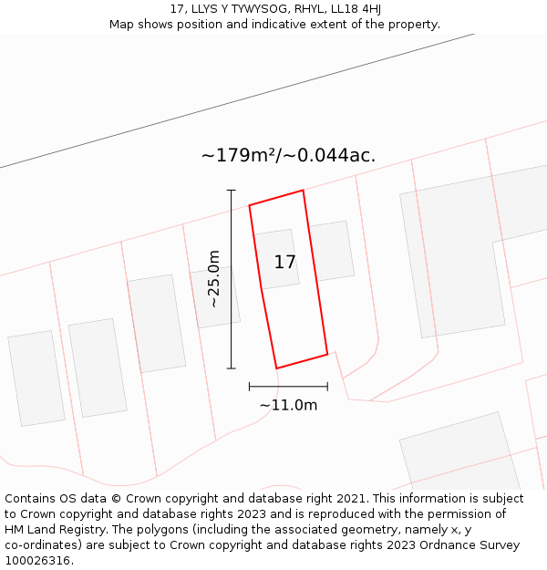 17, LLYS Y TYWYSOG, RHYL, LL18 4HJ: Plot and title map