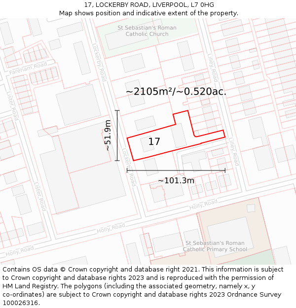 17, LOCKERBY ROAD, LIVERPOOL, L7 0HG: Plot and title map