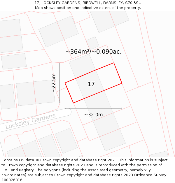 17, LOCKSLEY GARDENS, BIRDWELL, BARNSLEY, S70 5SU: Plot and title map