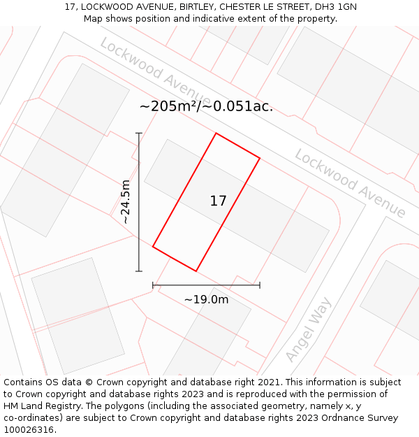 17, LOCKWOOD AVENUE, BIRTLEY, CHESTER LE STREET, DH3 1GN: Plot and title map