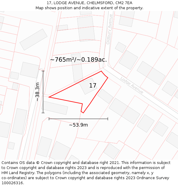 17, LODGE AVENUE, CHELMSFORD, CM2 7EA: Plot and title map