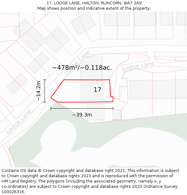 17, LODGE LANE, HALTON, RUNCORN, WA7 2AS: Plot and title map