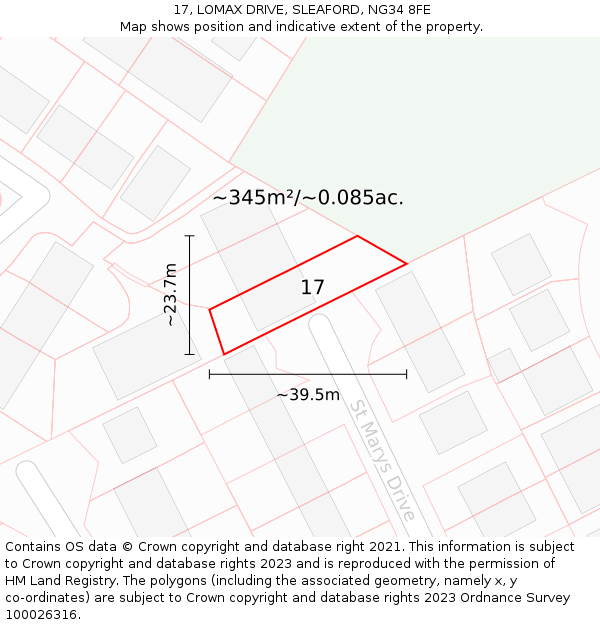 17, LOMAX DRIVE, SLEAFORD, NG34 8FE: Plot and title map