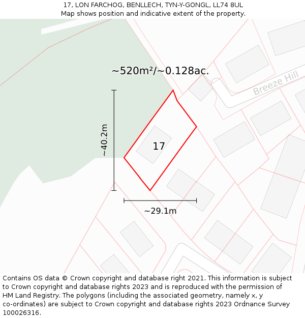 17, LON FARCHOG, BENLLECH, TYN-Y-GONGL, LL74 8UL: Plot and title map