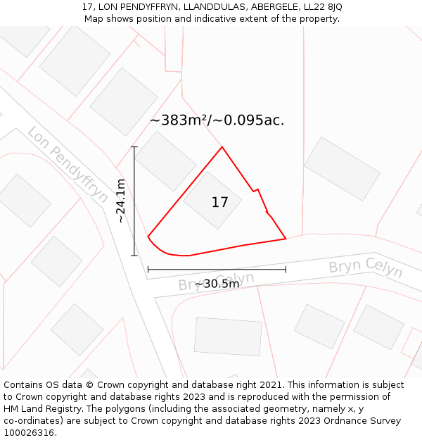 17, LON PENDYFFRYN, LLANDDULAS, ABERGELE, LL22 8JQ: Plot and title map