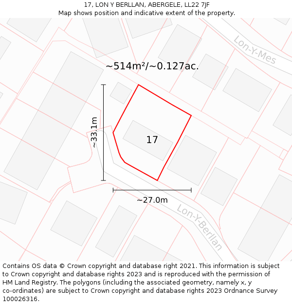 17, LON Y BERLLAN, ABERGELE, LL22 7JF: Plot and title map