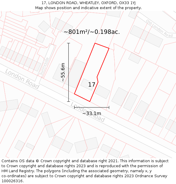 17, LONDON ROAD, WHEATLEY, OXFORD, OX33 1YJ: Plot and title map