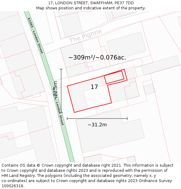 17, LONDON STREET, SWAFFHAM, PE37 7DD: Plot and title map