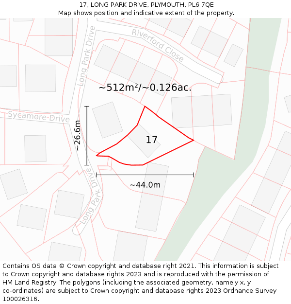 17, LONG PARK DRIVE, PLYMOUTH, PL6 7QE: Plot and title map
