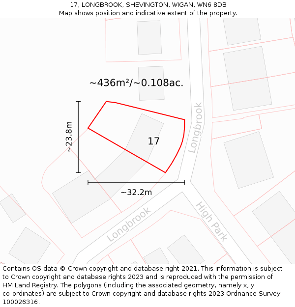 17, LONGBROOK, SHEVINGTON, WIGAN, WN6 8DB: Plot and title map