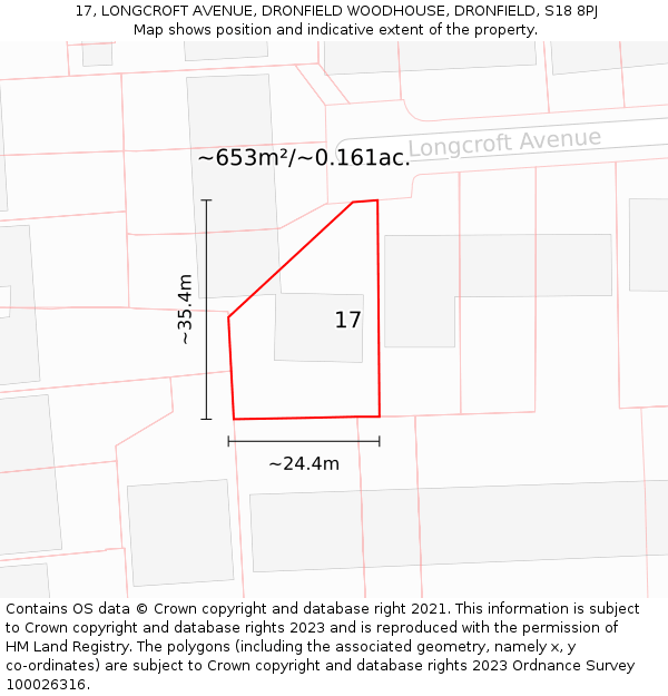 17, LONGCROFT AVENUE, DRONFIELD WOODHOUSE, DRONFIELD, S18 8PJ: Plot and title map
