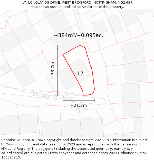 17, LONGLANDS DRIVE, WEST BRIDGFORD, NOTTINGHAM, NG2 6SR: Plot and title map