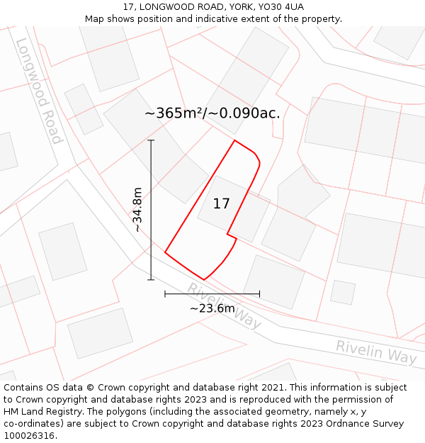 17, LONGWOOD ROAD, YORK, YO30 4UA: Plot and title map