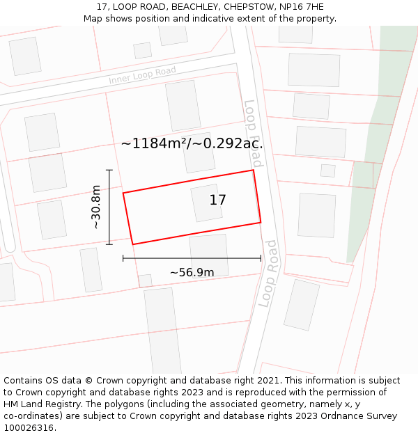 17, LOOP ROAD, BEACHLEY, CHEPSTOW, NP16 7HE: Plot and title map