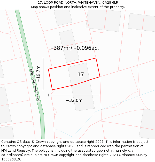 17, LOOP ROAD NORTH, WHITEHAVEN, CA28 6LR: Plot and title map