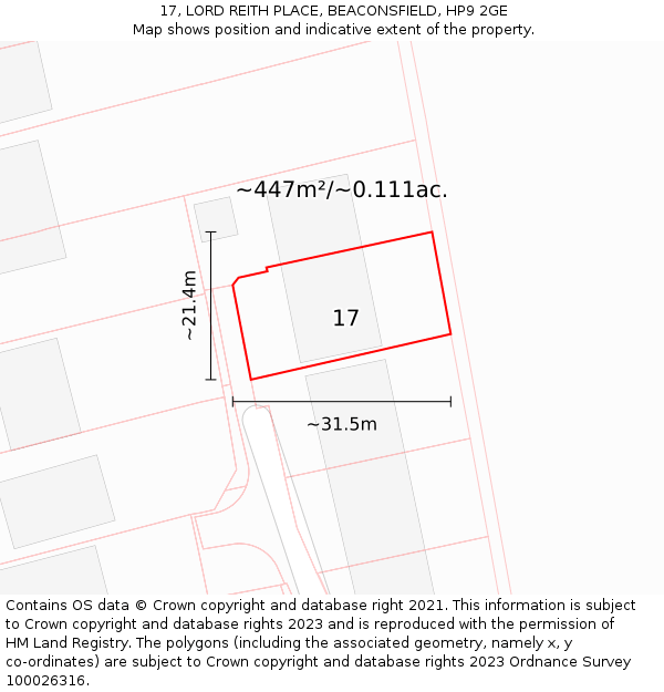 17, LORD REITH PLACE, BEACONSFIELD, HP9 2GE: Plot and title map