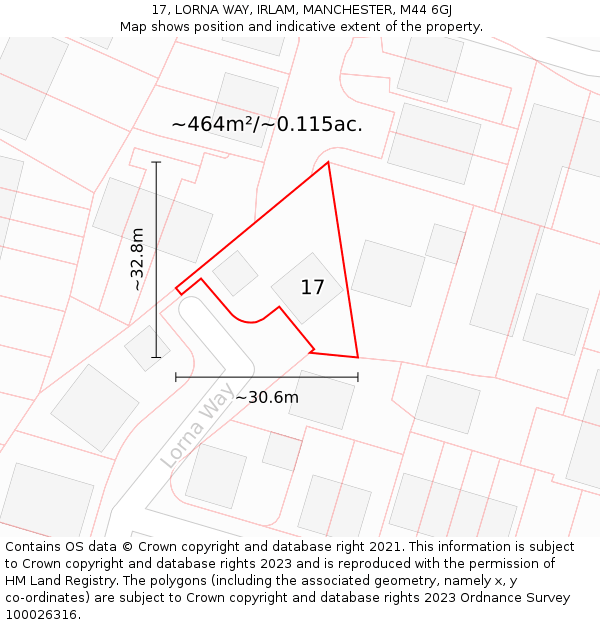 17, LORNA WAY, IRLAM, MANCHESTER, M44 6GJ: Plot and title map